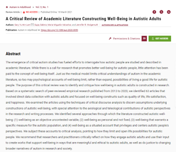 A Critical Review of Academic Literature Constructing Well-Being in Autistic Adults